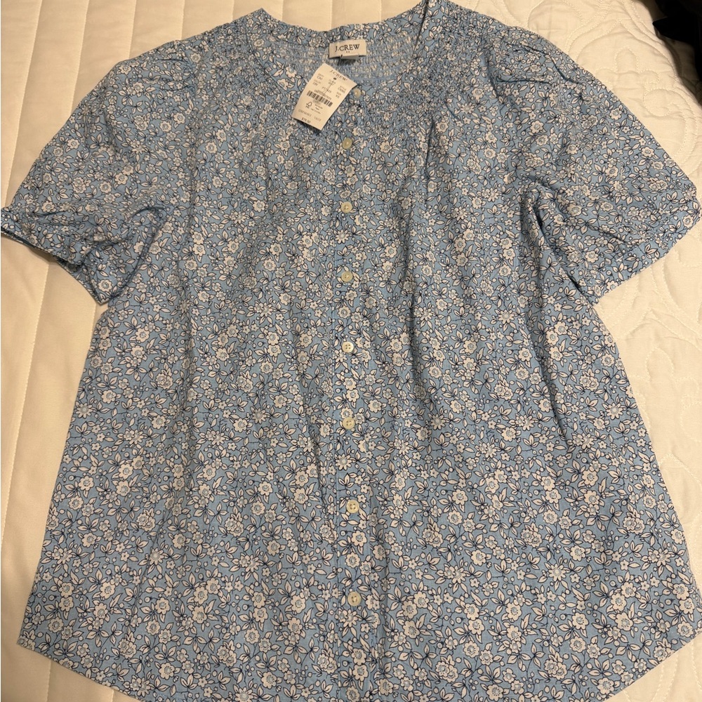 J. Crew Light Blue Floral Button-Front Blouse